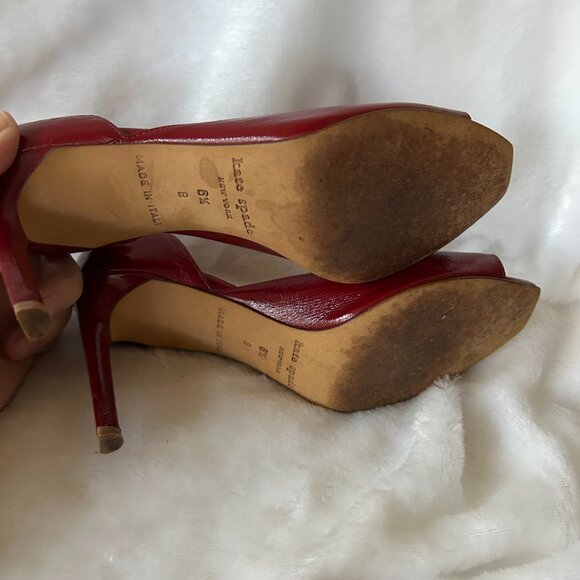 Kate Spade Red Patent Leather Pumps Womens 6.5 VTG Made in Italy Peep Toe - Picture 10 of 12